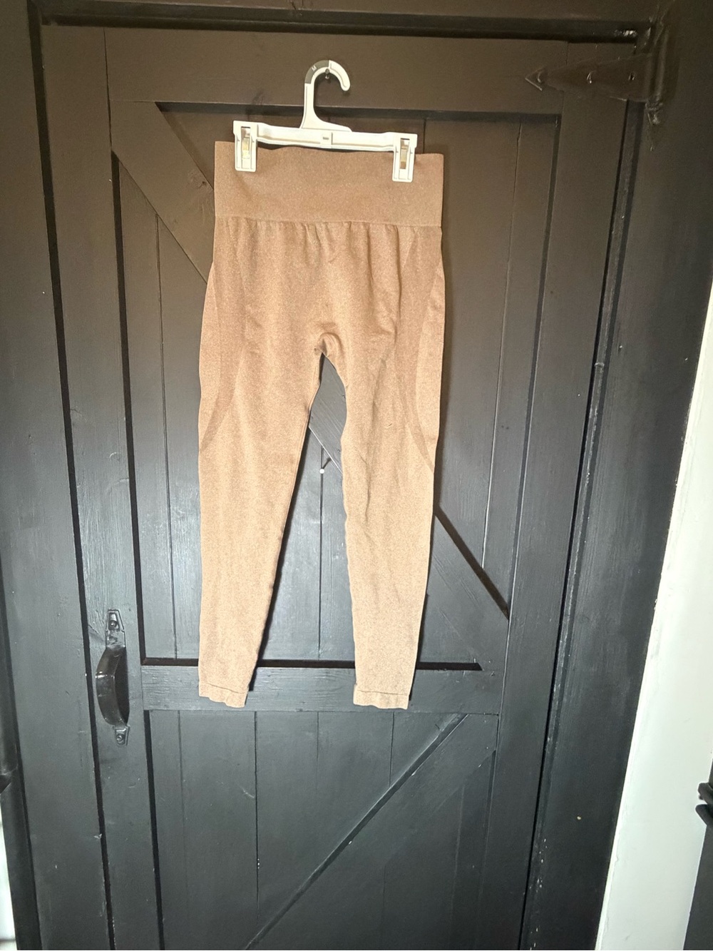 High-Rise Tan Leggings with Wide Waistband